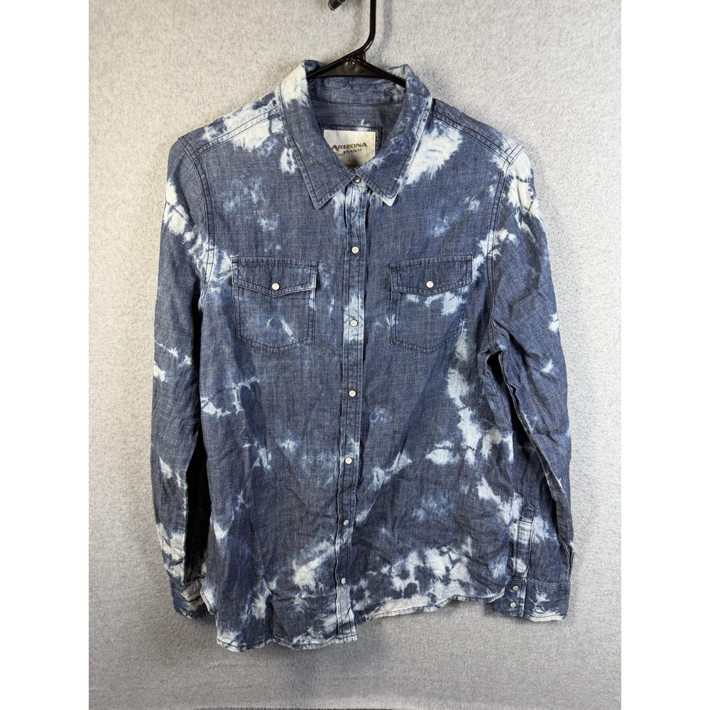 Arizona Jean Co Shirt Mens Large Blue Tie Dye Denim Snap Button Up Long Sleeve
